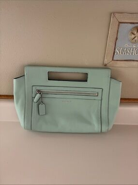 Coach Mint Green Leather Cutout Wristlet Clutch